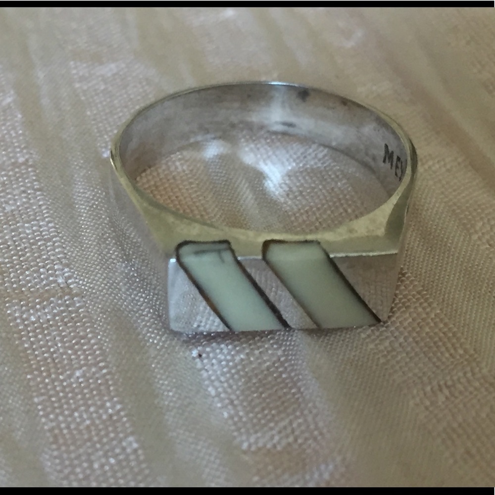 Sterling ring with bone insets